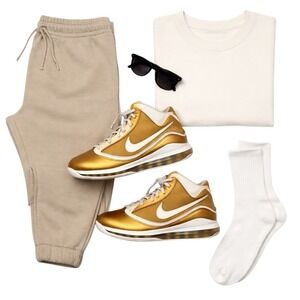 Nike LeBron 7 "China Moon" Gold White CU5646-100 Men's 9.5 Basketball Shoes GUC